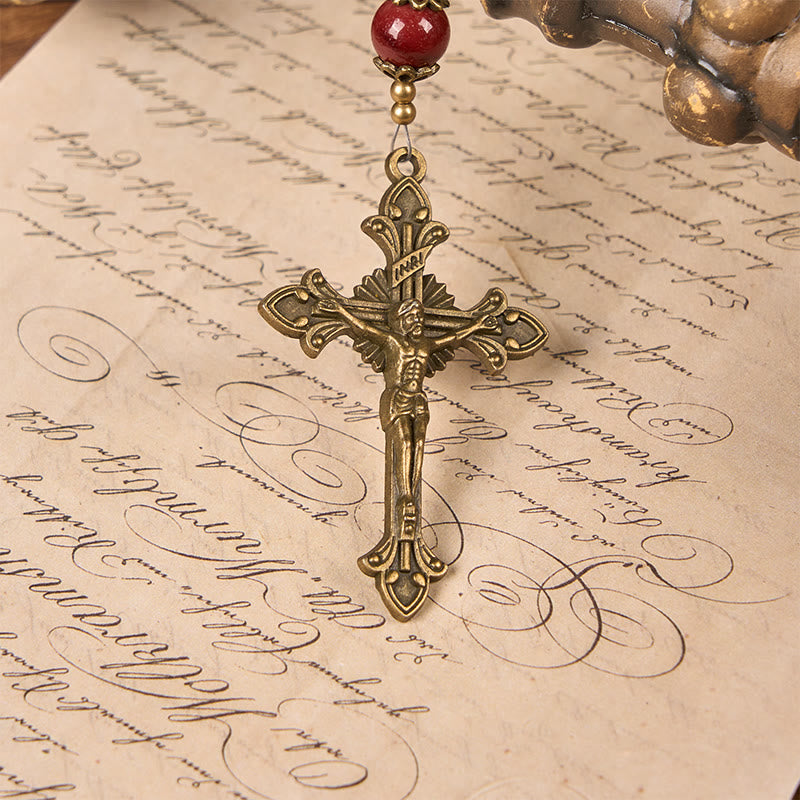 christiandiscipleshop Miraculous Medal & Crucifix of 8mm Natural Egg Yolk Jade Rosary - Handcrafted Rosary Beads