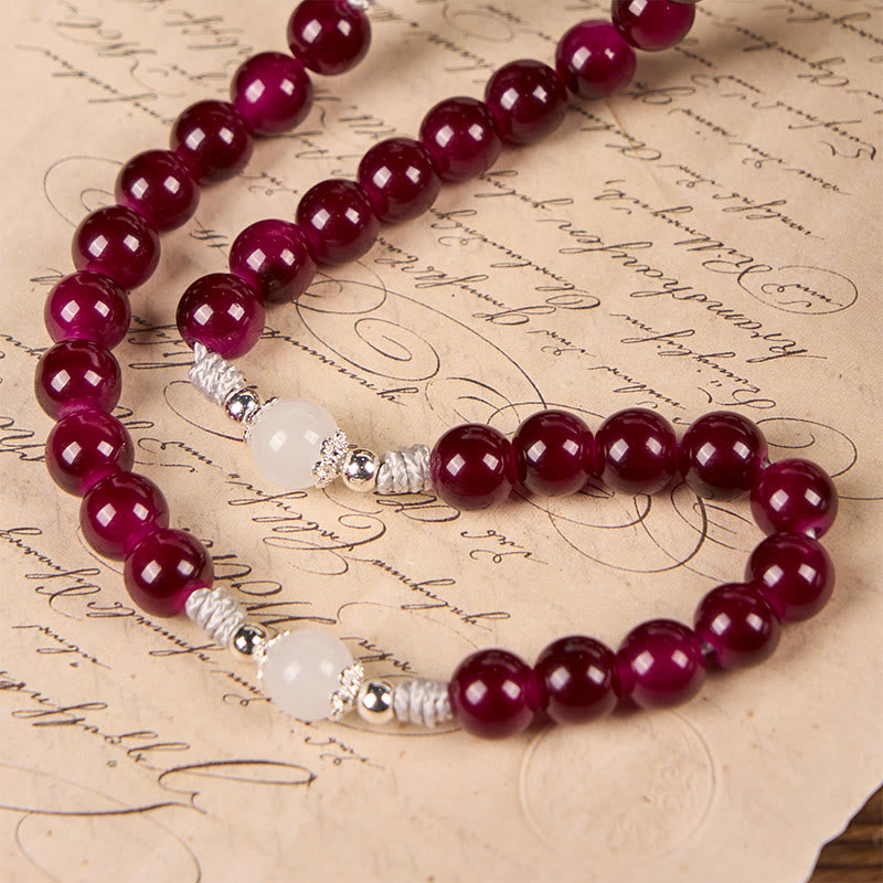 Christiandiscipleshop Divine Mercy & Crucifix of 8mm Garnet Chalcedony Rosary - Handmade Divine Beads
