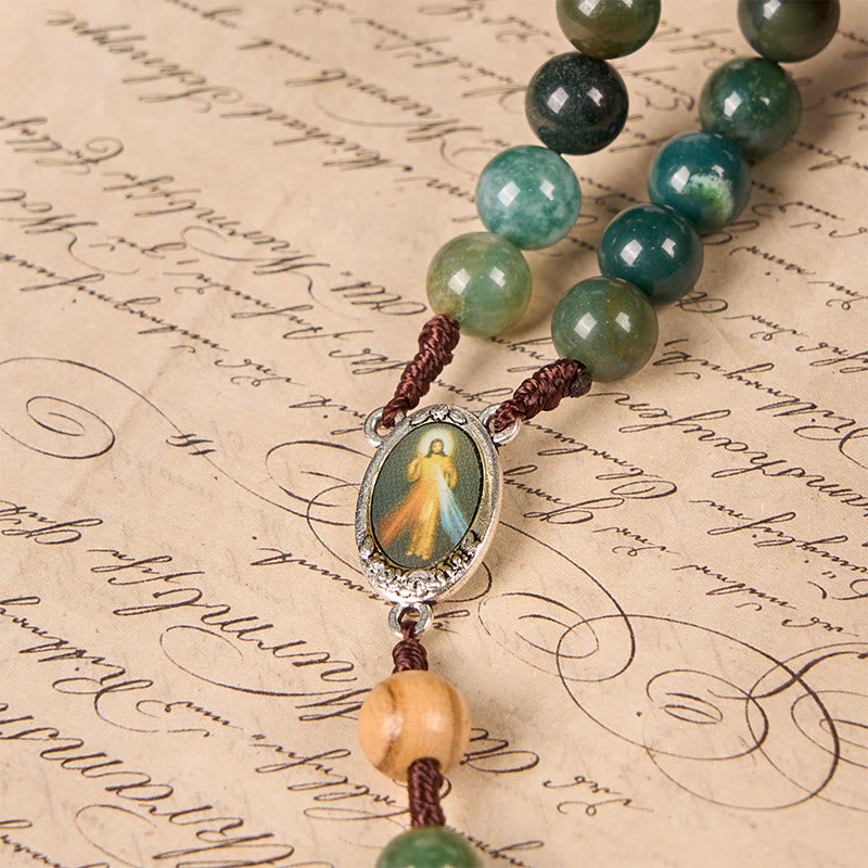 christiandiscipleshop Jesus Icon & Crucifix 8mm Natural Green Jade Rosary - Handcrafted Rosary Beads