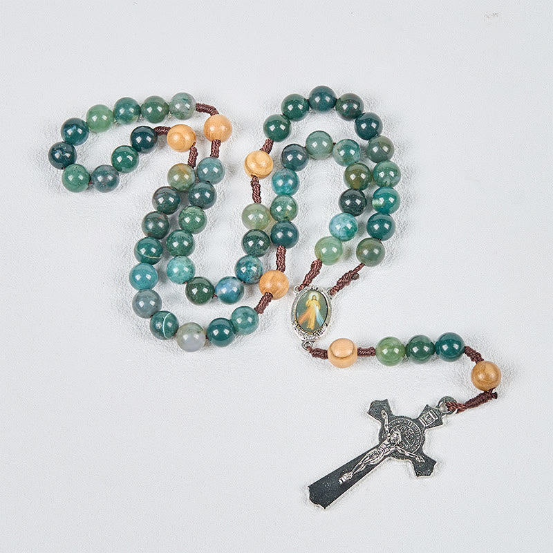 christiandiscipleshop Jesus Icon & Crucifix 8mm Natural Green Jade Rosary - Handcrafted Rosary Beads