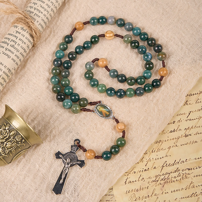christiandiscipleshop Jesus Icon & Crucifix 8mm Natural Green Jade Rosary - Handcrafted Rosary Beads