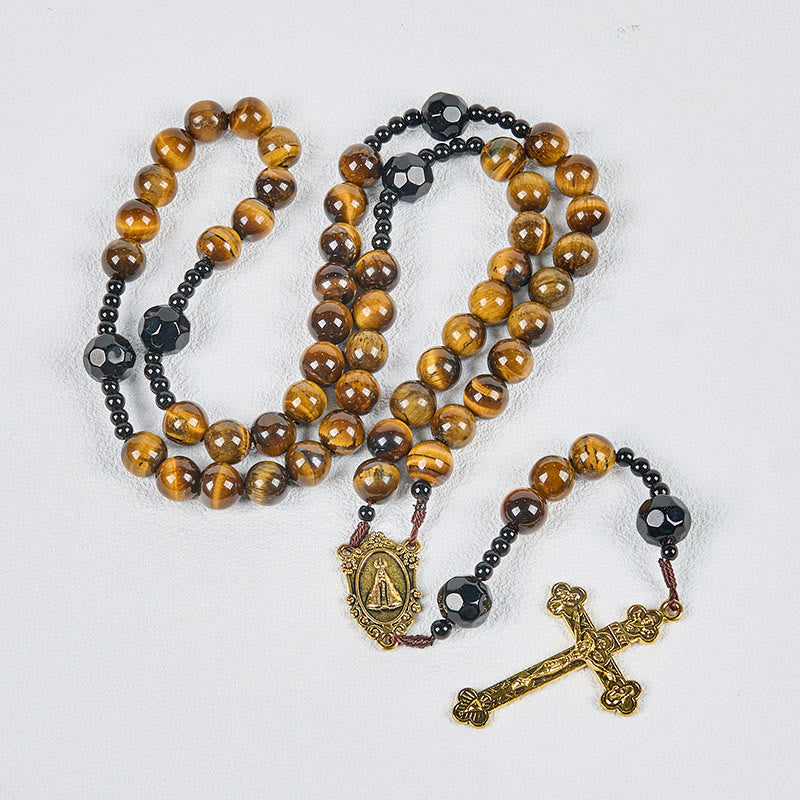 christiandiscipleshop Handcrafted Tiger's Eye Rosary - A Timeless Design of Elegance and Spiritual Strength