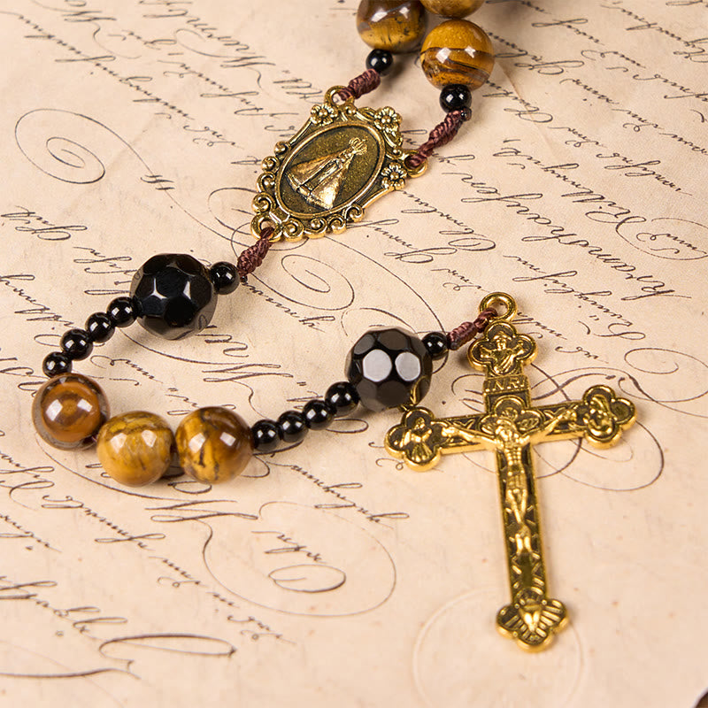 christiandiscipleshop Handcrafted Tiger's Eye Rosary - A Timeless Design of Elegance and Spiritual Strength