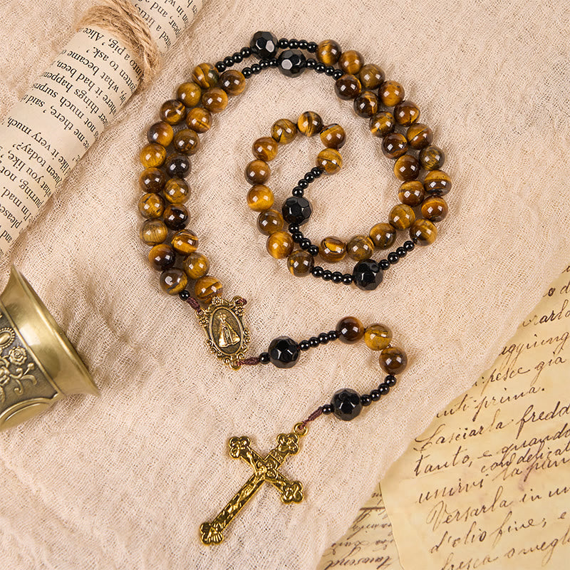 christiandiscipleshop Handcrafted Tiger's Eye Rosary - A Timeless Design of Elegance and Spiritual Strength
