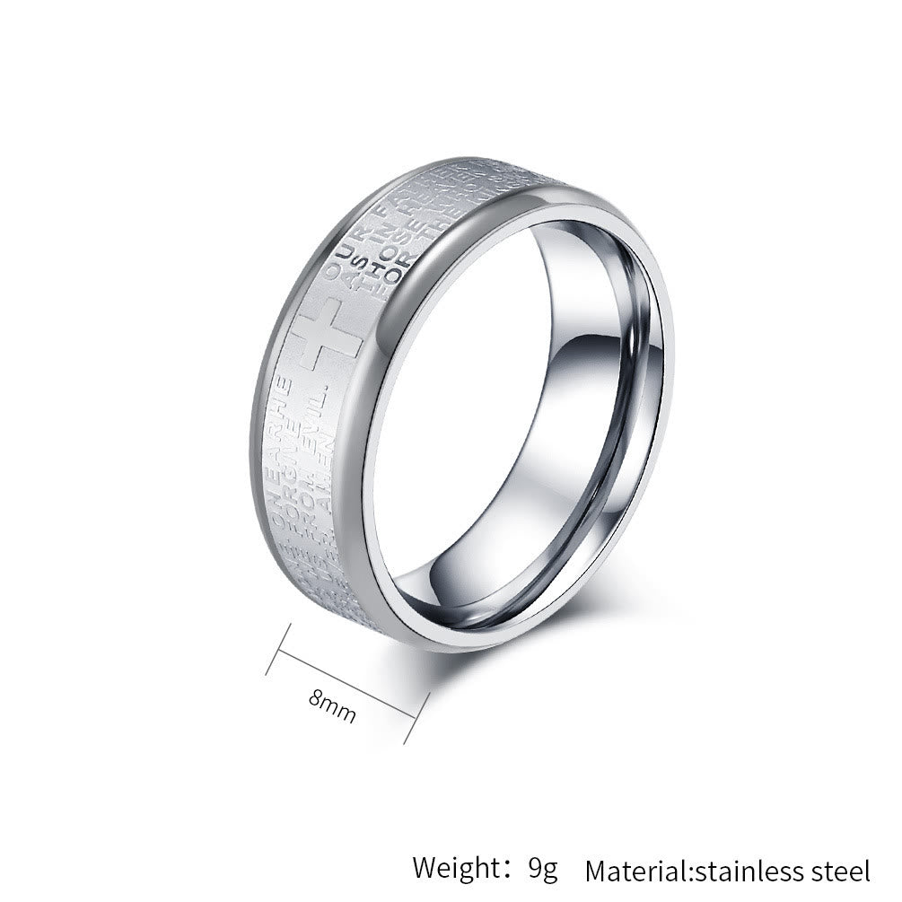 christiandiscipleshop Lord's Prayer Cross Stainless Steel Wedding Band Bible Verse Engraved Ring
