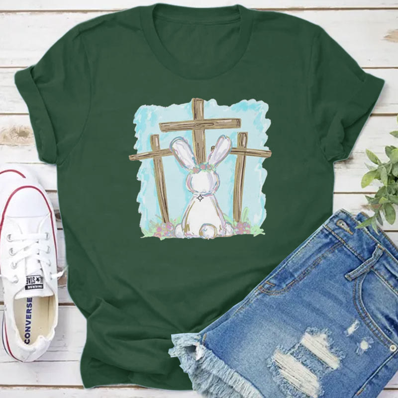 Christiandiscipleshop Foil Bunny With Crosses Christian T-Shirt