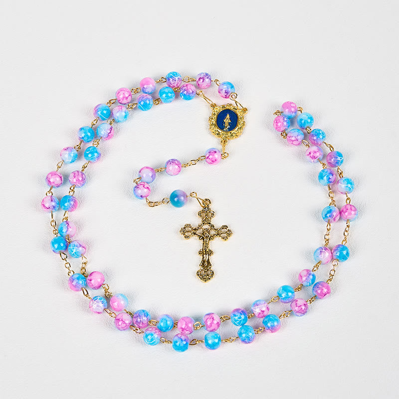 Christiandiscipleshop Divine Harmony Handmade Floral Rosary: Miraculous Medal & Crucifix of 8mm Blue&Purple