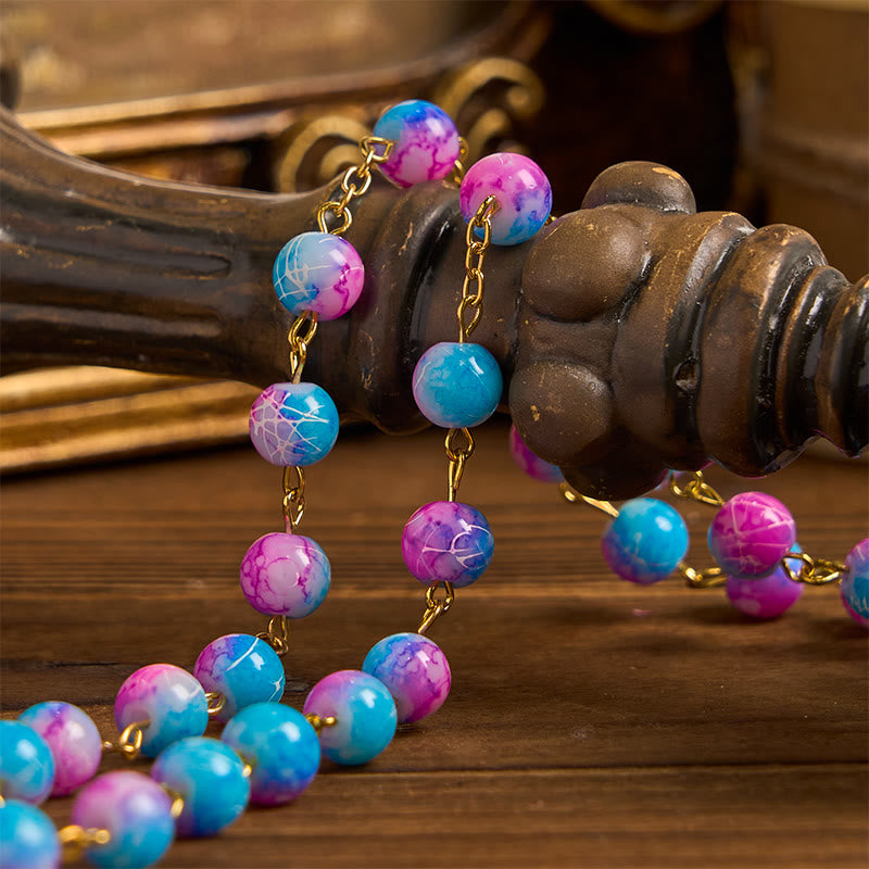 Christiandiscipleshop Divine Harmony Handmade Floral Rosary: Miraculous Medal & Crucifix of 8mm Blue&Purple