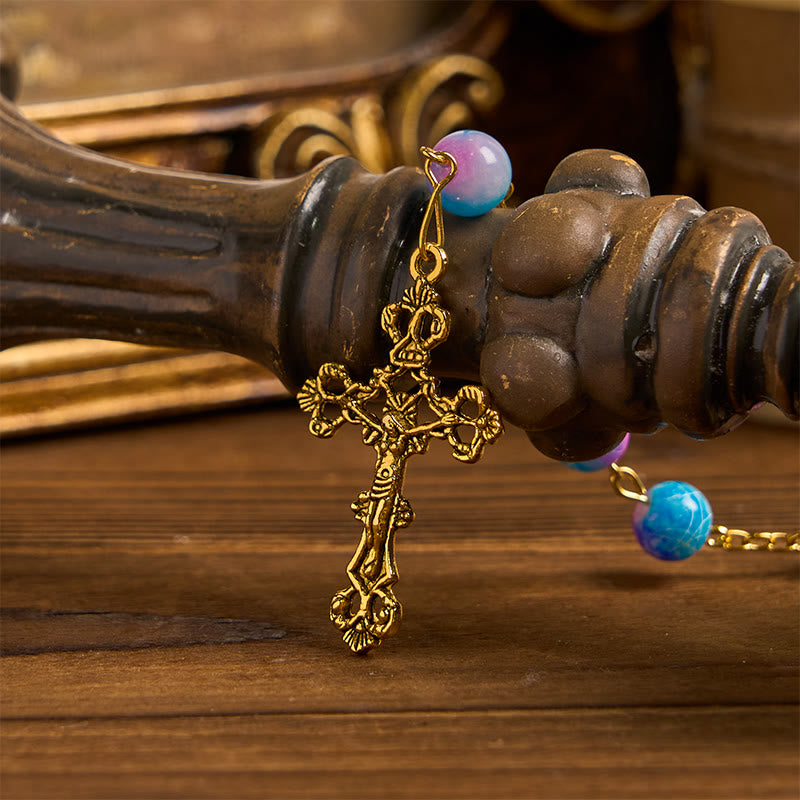 Christiandiscipleshop Divine Harmony Handmade Floral Rosary: Miraculous Medal & Crucifix of 8mm Blue&Purple