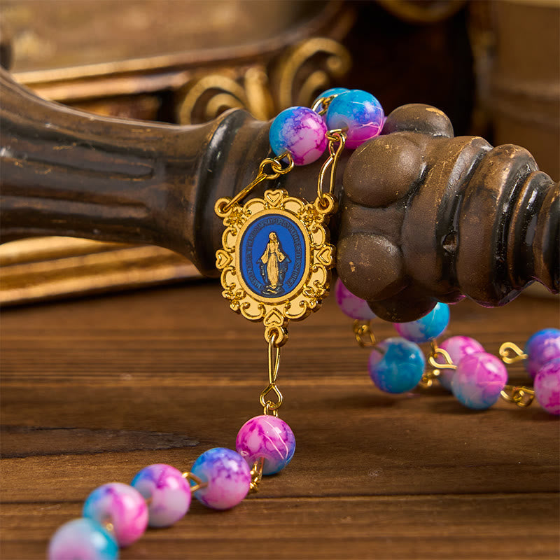 Christiandiscipleshop Divine Harmony Handmade Floral Rosary: Miraculous Medal & Crucifix of 8mm Blue&Purple