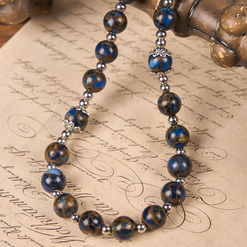 christiandiscipleshop Virgin Mary & Blue Crucifix of 8mm Blue Gold Stone Beads Rosary
