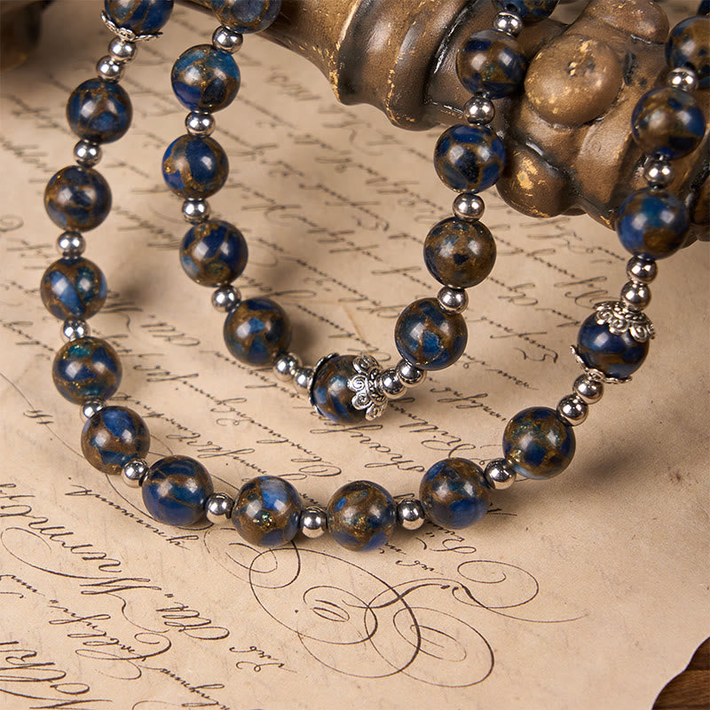 christiandiscipleshop Virgin Mary & Blue Crucifix of 8mm Blue Gold Stone Beads Rosary