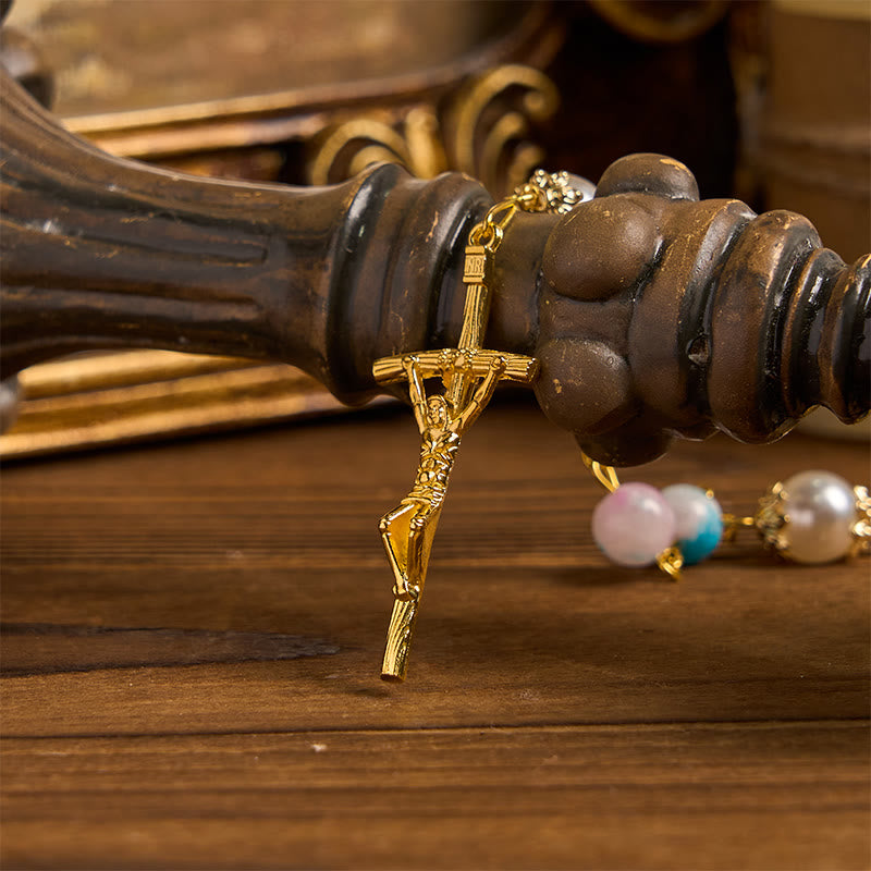 Christianartworkshop Celestial Grace Floral Handmade Rosary Miraculous Medal & Crucifix of 8mm Blue&Purple: Find Peace and Divine Connection