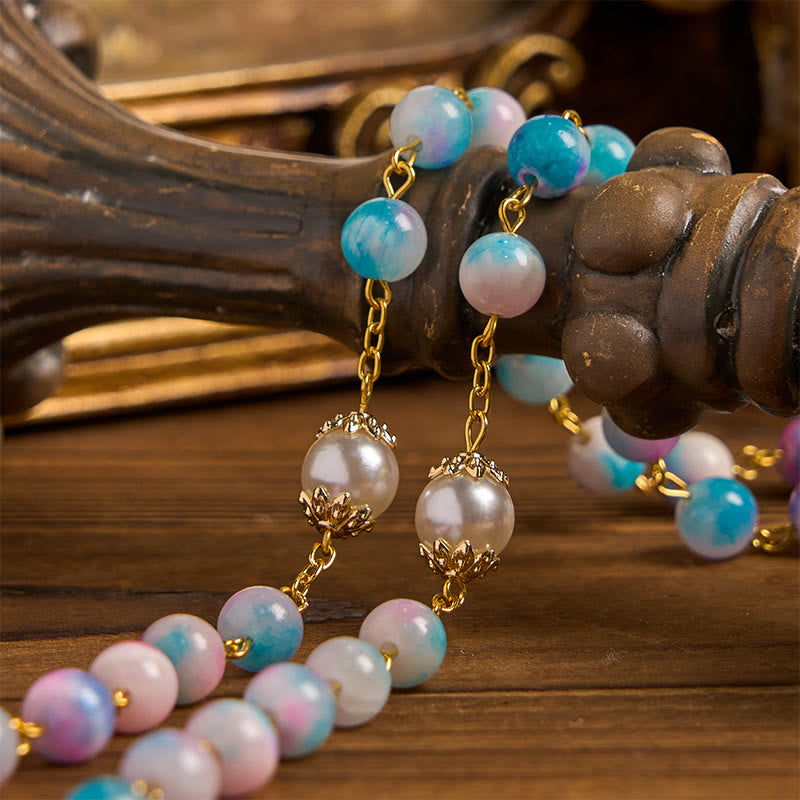 Christianartworkshop Celestial Grace Floral Handmade Rosary Miraculous Medal & Crucifix of 8mm Blue&Purple: Find Peace and Divine Connection