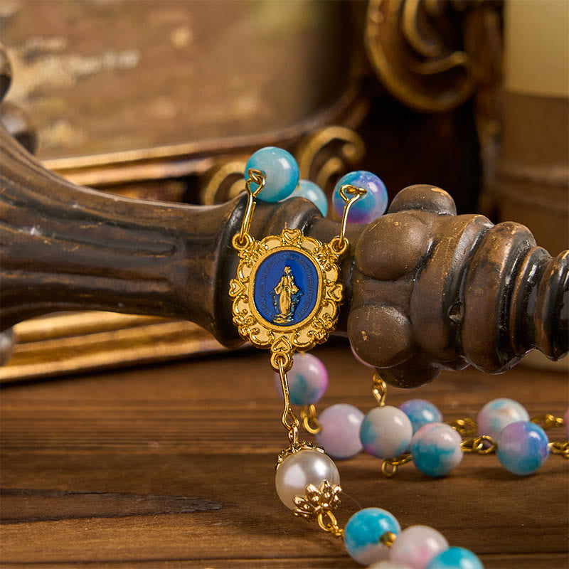 Christianartworkshop Celestial Grace Floral Handmade Rosary Miraculous Medal & Crucifix of 8mm Blue&Purple: Find Peace and Divine Connection