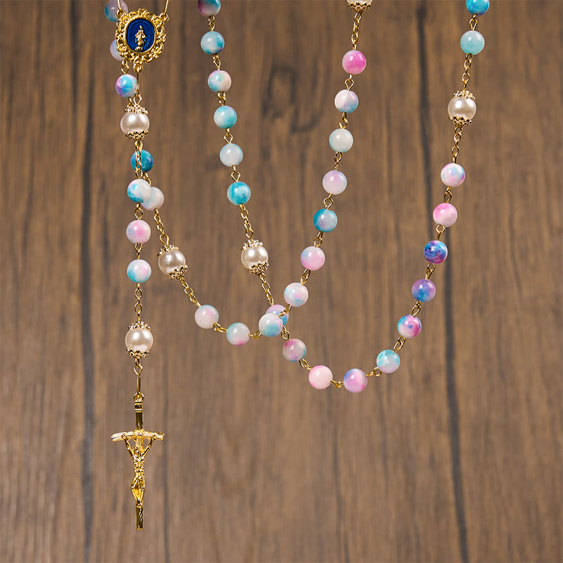 Christianartworkshop Celestial Grace Floral Handmade Rosary Miraculous Medal & Crucifix of 8mm Blue&Purple: Find Peace and Divine Connection