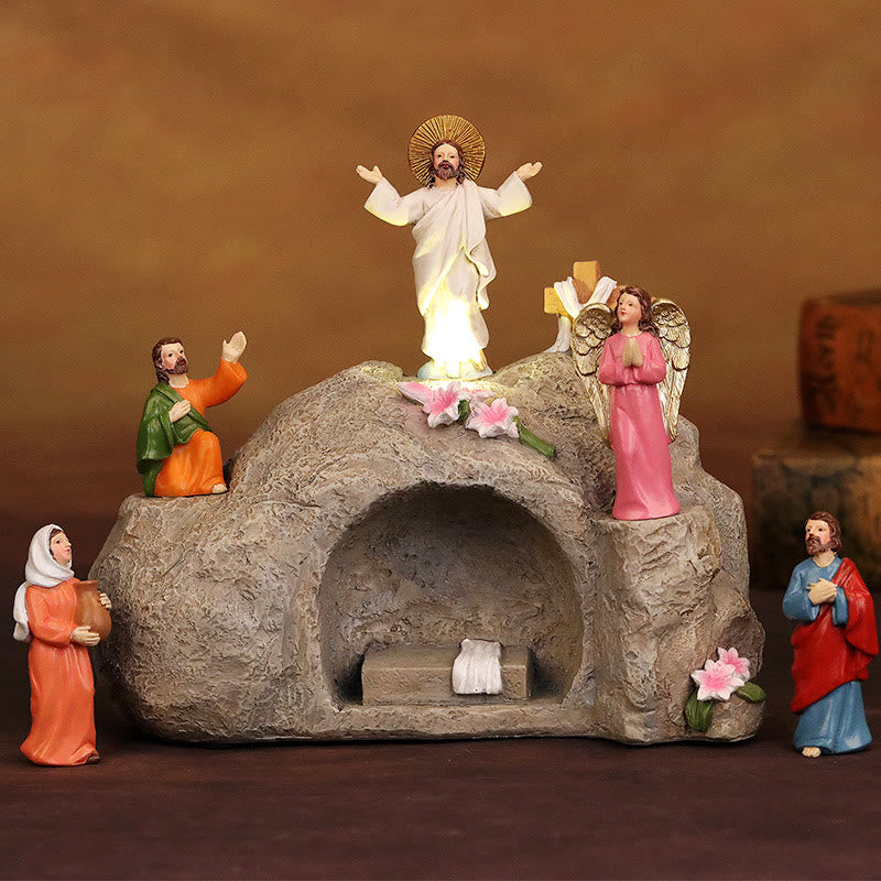 Christiandiscipleshop Resurrection Scene with Jesus, Angels, and Disciples - Illuminated Easter Nativity Ornament