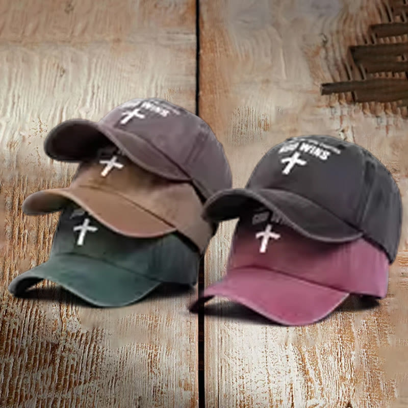 Christiandiscipleshop God Wins Unisex Distressed Washed Cotton Hat