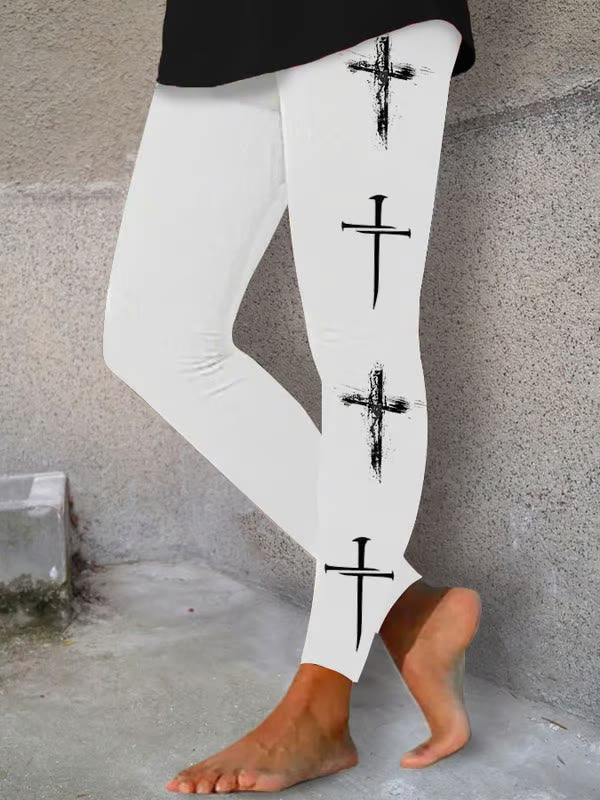 christiandiscipleshop Women's Faith Cross Print Yoga Leggings