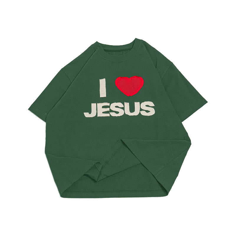 christiandiscipleshop I Love Jesus Hand-Stitched T-Shirt