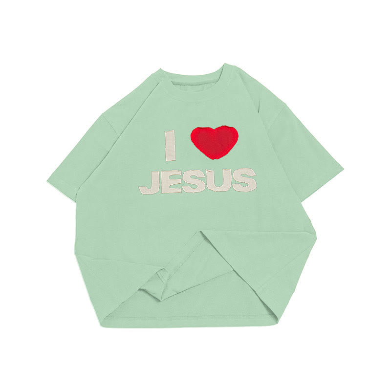 christiandiscipleshop I Love Jesus Hand-Stitched T-Shirt