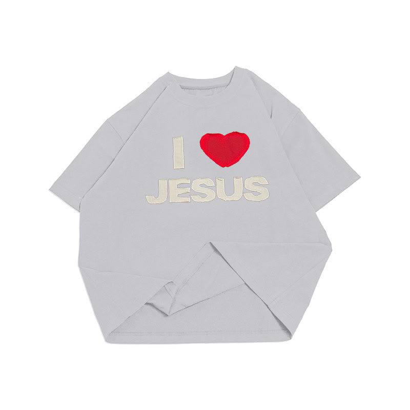 christiandiscipleshop I Love Jesus Hand-Stitched T-Shirt