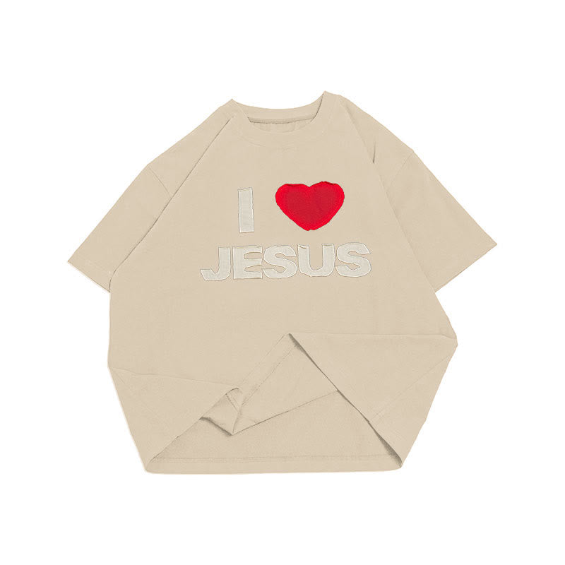 christiandiscipleshop I Love Jesus Hand-Stitched T-Shirt