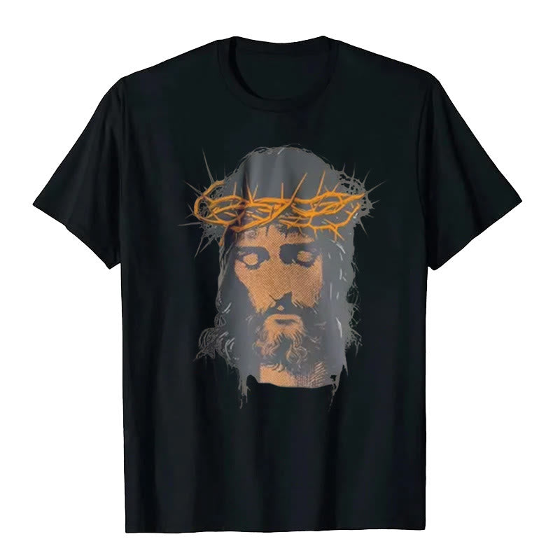 christiandiscipleshop Jesus Face and Crown of Thorns Graphic T-Shirt