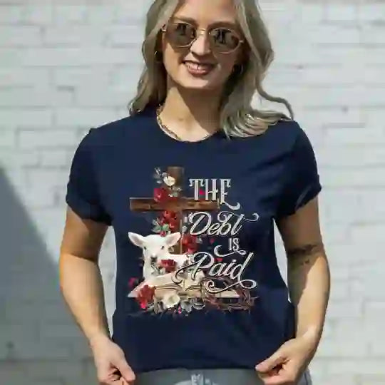 christiandiscipleshop The Debt Is Paid Floral Cross Easter T-Shirt