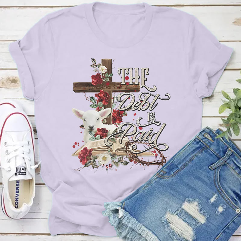 christiandiscipleshop The Debt Is Paid Floral Cross Easter T-Shirt