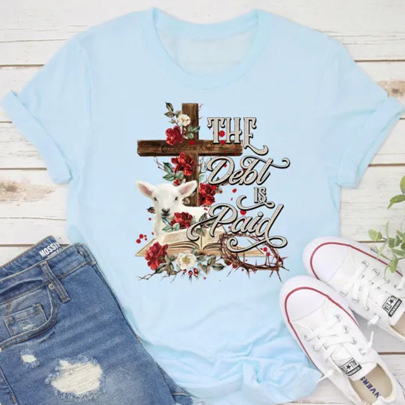 christiandiscipleshop The Debt Is Paid Floral Cross Easter T-Shirt