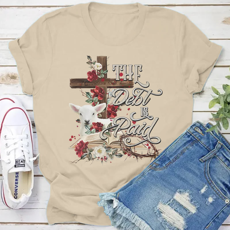 christiandiscipleshop The Debt Is Paid Floral Cross Easter T-Shirt