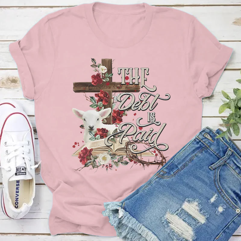 christiandiscipleshop The Debt Is Paid Floral Cross Easter T-Shirt