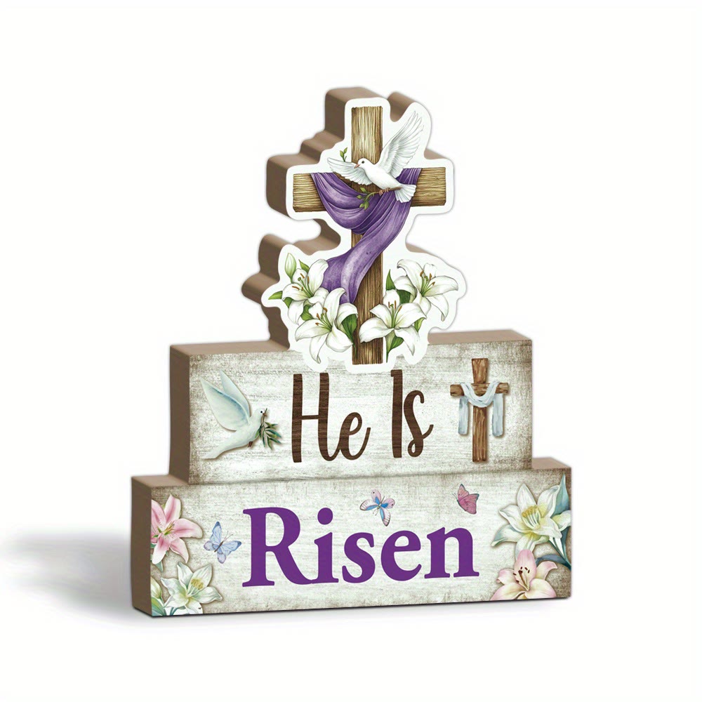 Christianartworkshop "He Is Risen" Wooden Cross & Dove Decorative Ornament