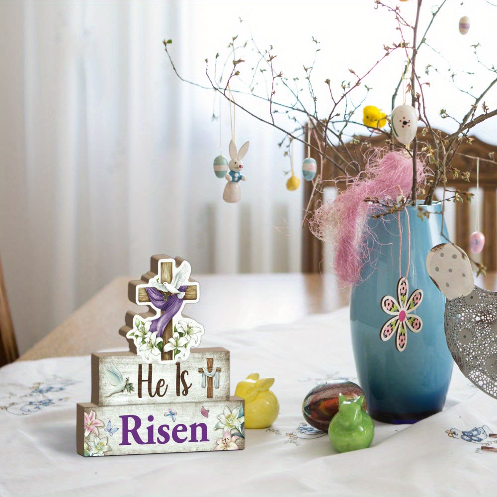 Christianartworkshop "He Is Risen" Wooden Cross & Dove Decorative Ornament