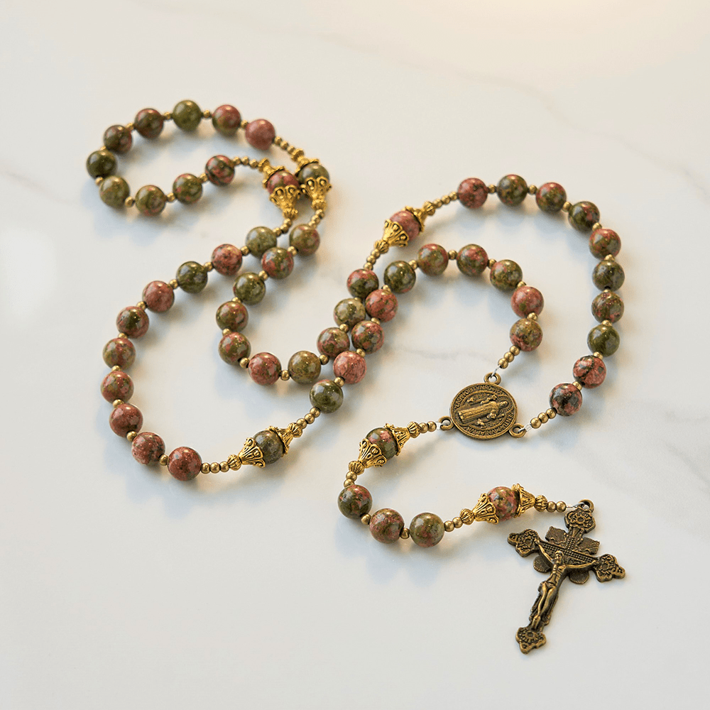Christiandiscipleshop St. Benedict & Crucifix of 8mm Handmade Chrysocolla Stone Rosary - Exclusive Crafted for Holy Prayer