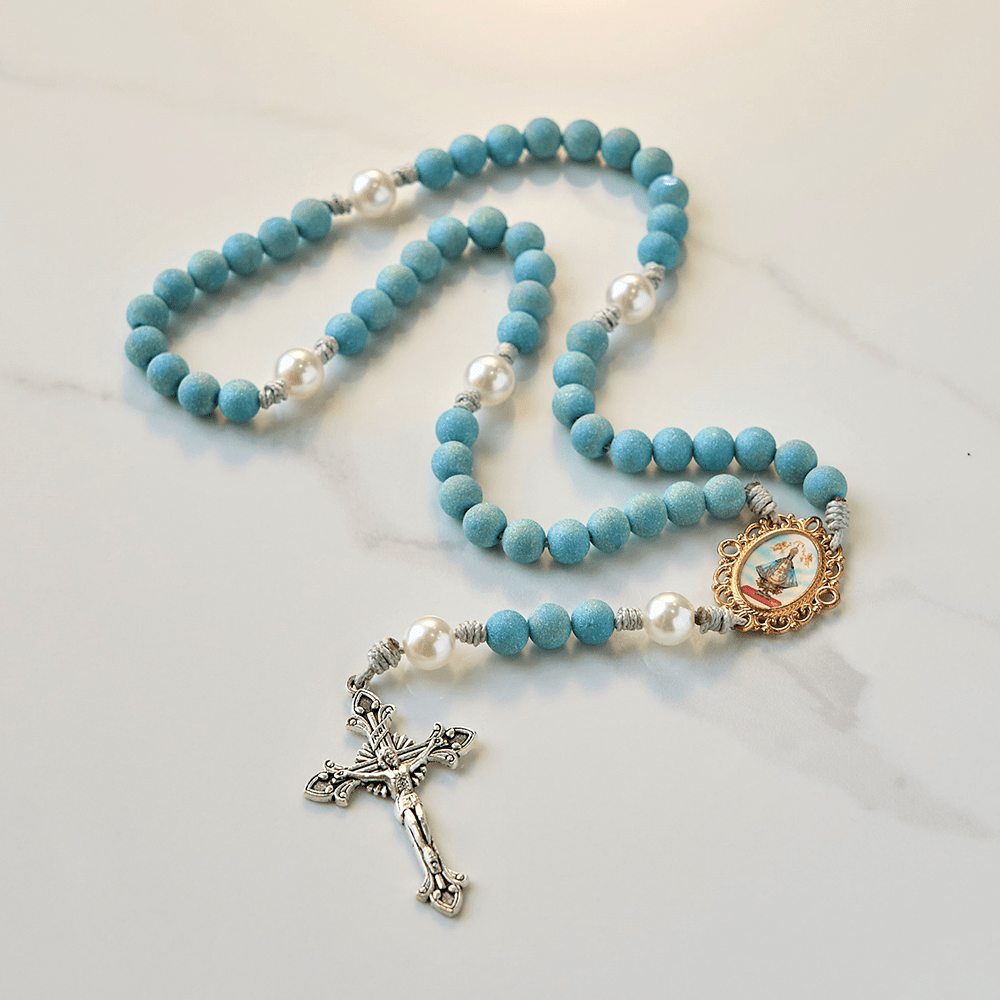 Christiandiscipleshop Our Lady & Crucifix of 8mm Sparkling Glass Sand Bead Handmade Rosary