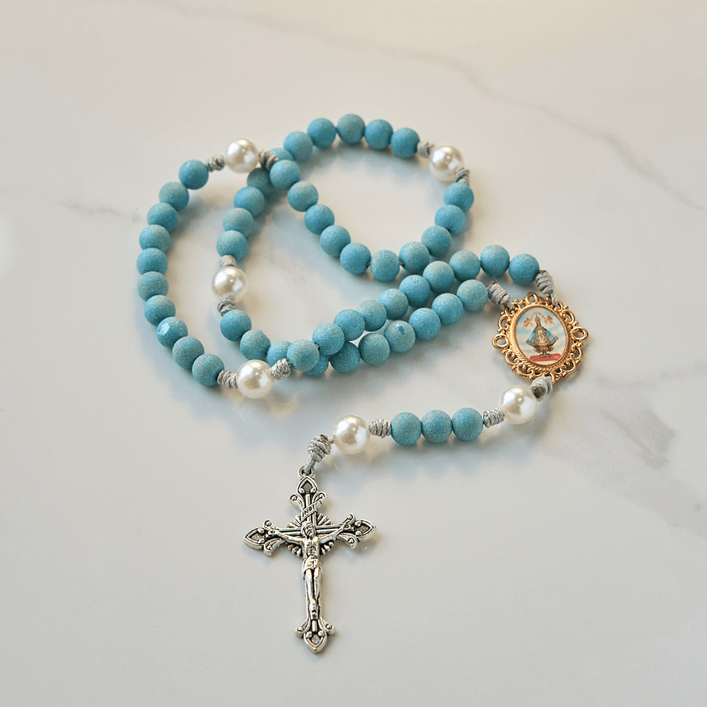 Christiandiscipleshop Our Lady & Crucifix of 8mm Sparkling Glass Sand Bead Handmade Rosary