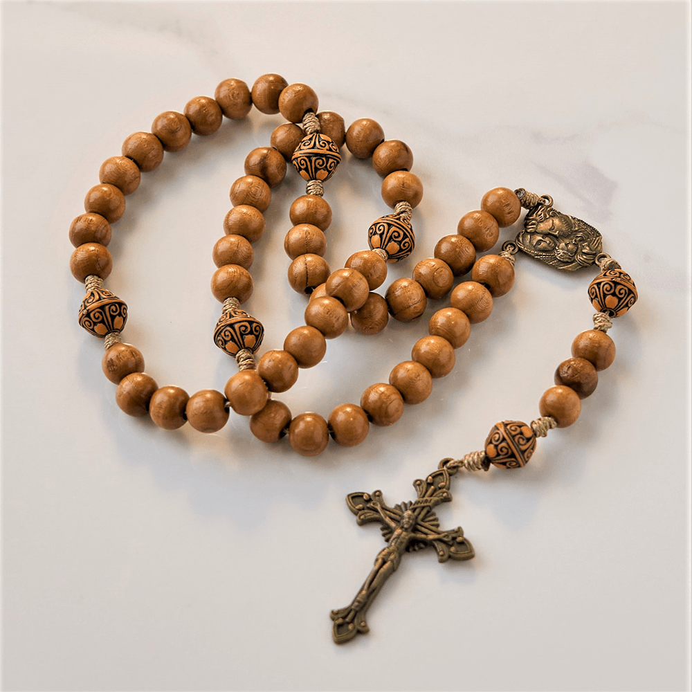 christiandiscipleshop Holy Family & Crucifix of 10mm Olive Wood Bead Handmade Rosary for Holy Prayer