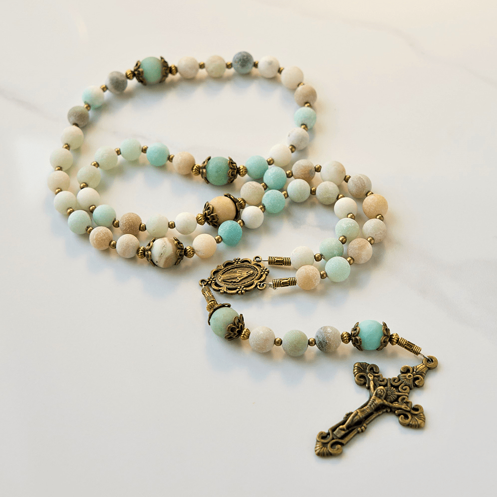 christiandiscipleshop Handmade 8mm Matte Amazonite Rosary - A Timeless Piece of Devotion