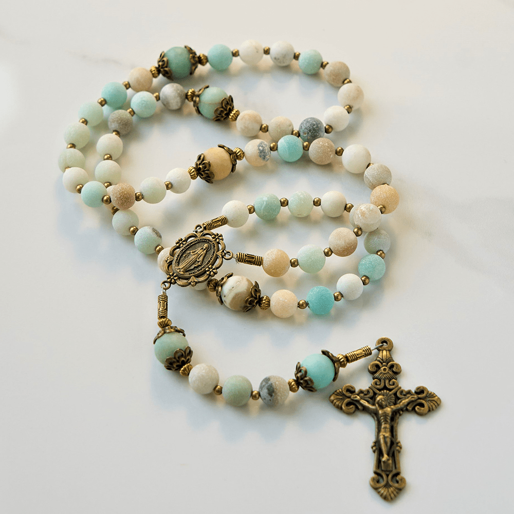 christiandiscipleshop Handmade 8mm Matte Amazonite Rosary - A Timeless Piece of Devotion