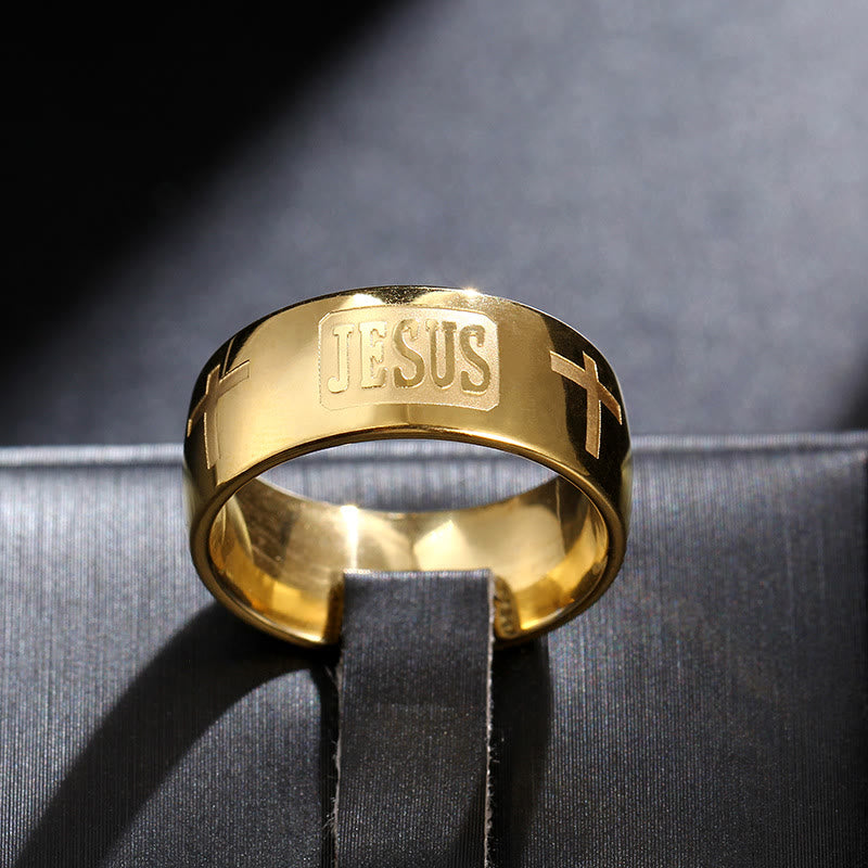 christiandiscipleshop Two-tone Golden JESUS & Cross Symbol Blessed Ring