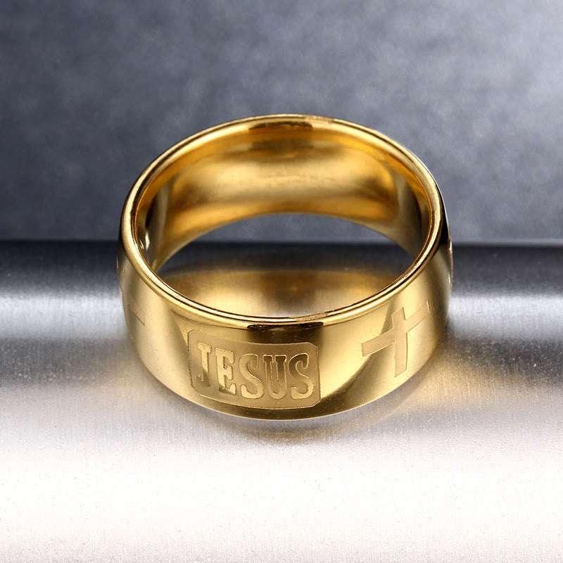 christiandiscipleshop Two-tone Golden JESUS & Cross Symbol Blessed Ring