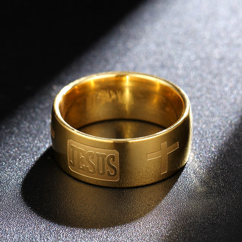christiandiscipleshop Two-tone Golden JESUS & Cross Symbol Blessed Ring