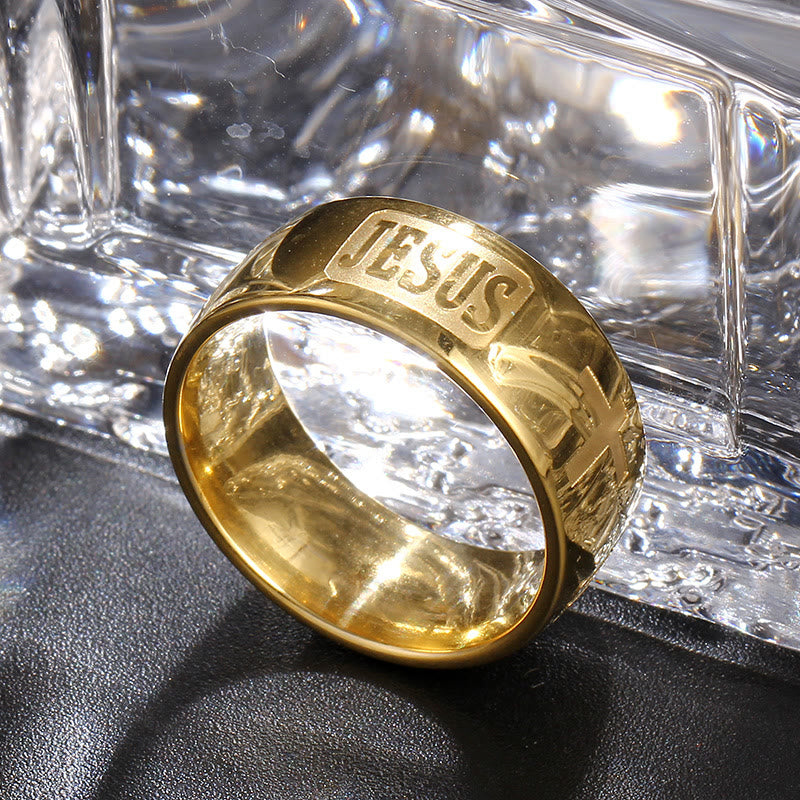 christiandiscipleshop Two-tone Golden JESUS & Cross Symbol Blessed Ring