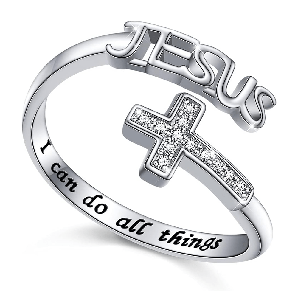 christiandiscipleshop JESUS & Cross Minimalist Adjustable Faith and Strength Ring: I Can Do All Things