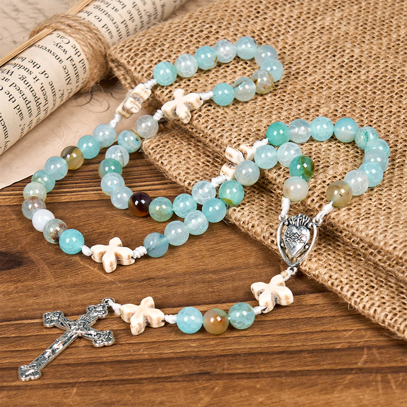 Christiandiscipleshop Serenity in Prayer Rosary: Handmade Peace and Devotion with 8mm Sky-blue Pattern Agate Beads