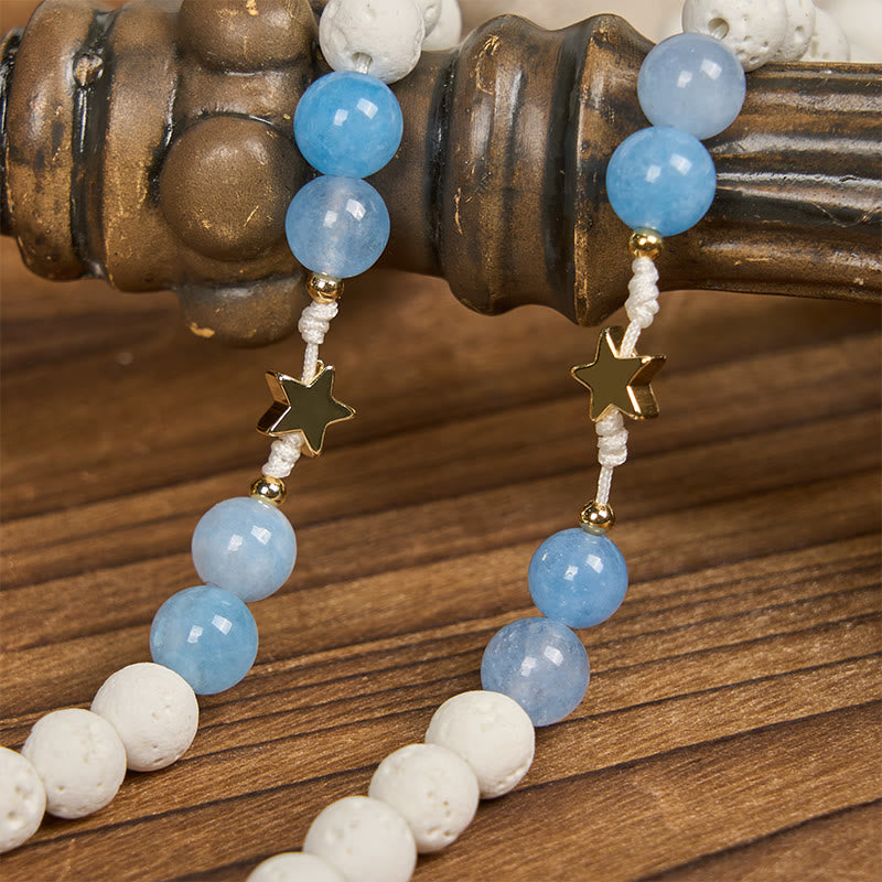 christiandiscipleshop Starry Divine Handmade Rosary: Blue Agate Beads and Celestial Golden Accents