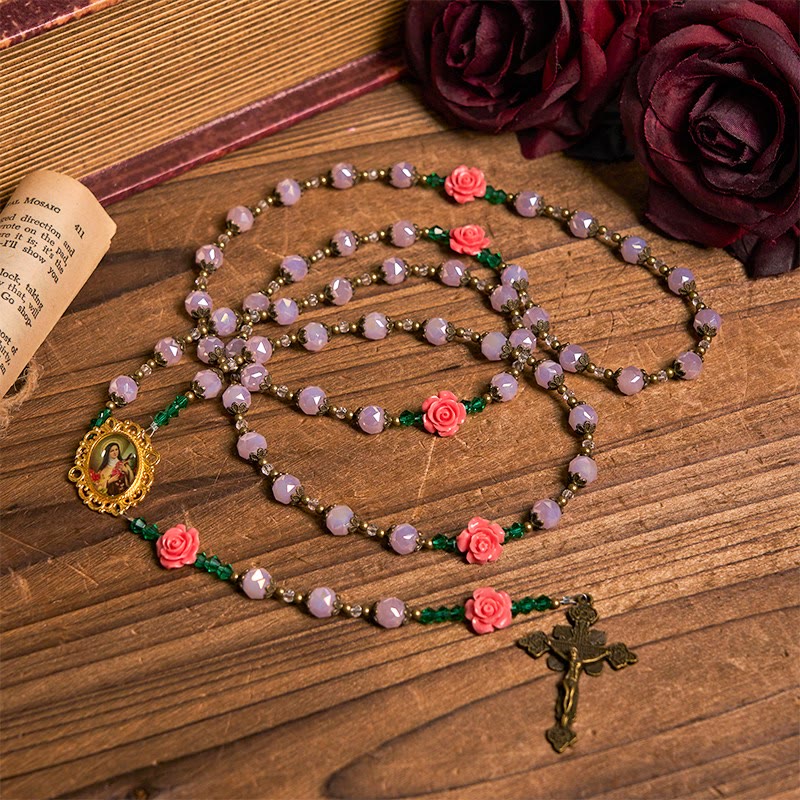 christiandiscipleshop Handmade Floral Crystal Rosary: Light Pink Beads Blossom of Grace Elegance and Devotion