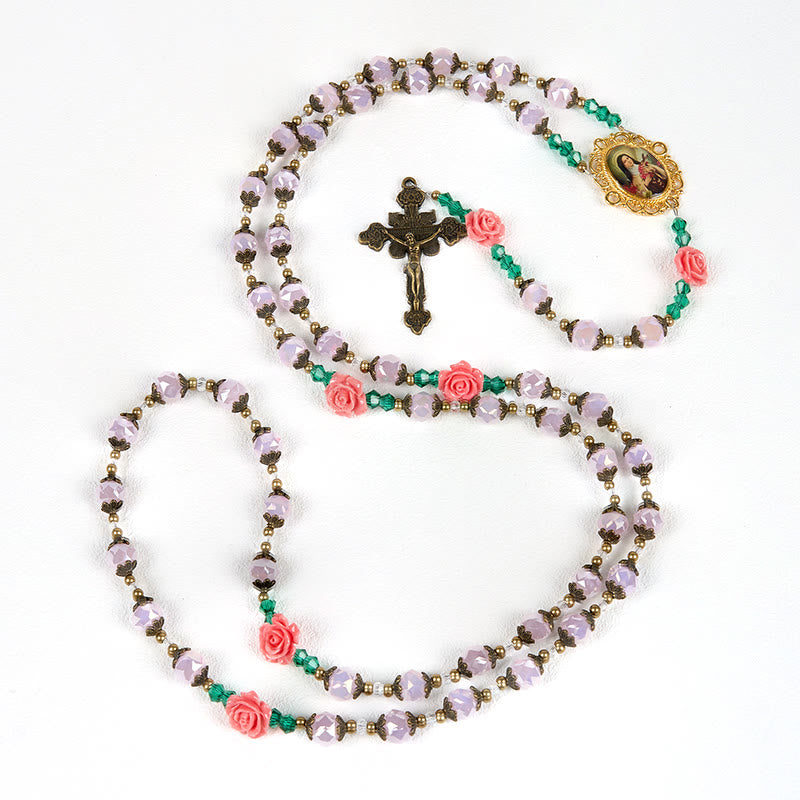 christiandiscipleshop Handmade Floral Crystal Rosary: Light Pink Beads Blossom of Grace Elegance and Devotion
